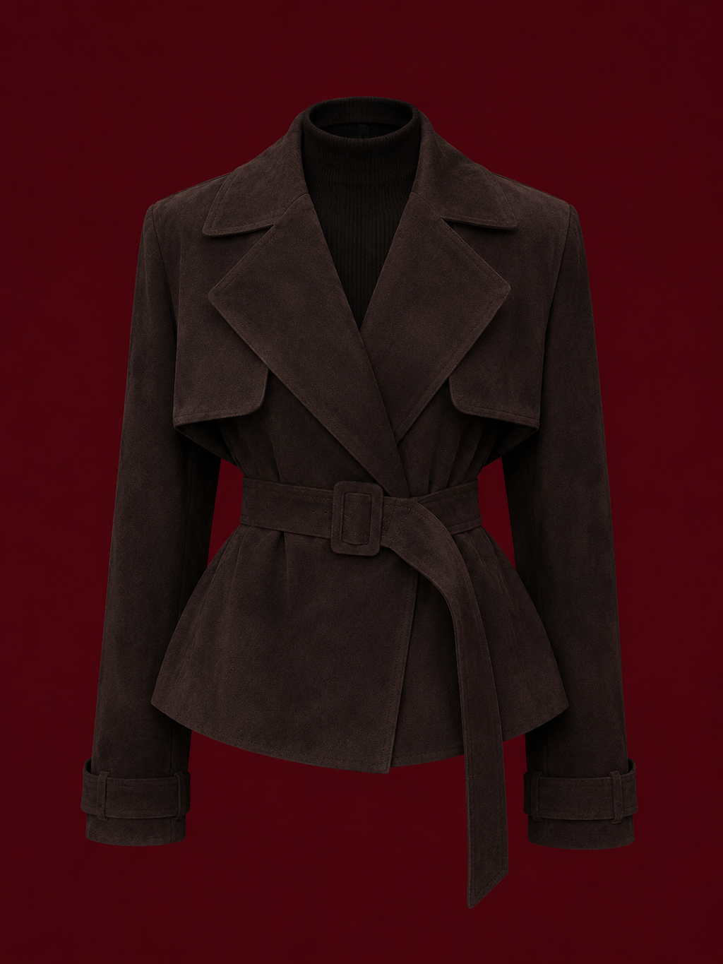 Veste Ceinturée en Daim Chocolat