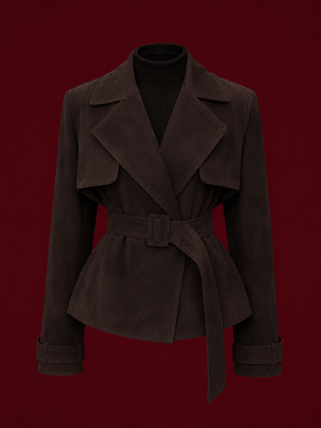Veste Ceinturée en Daim Chocolat