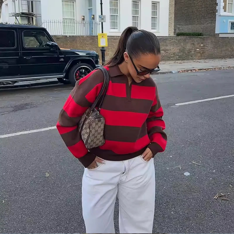 Pull Maille Rayé Col Polo