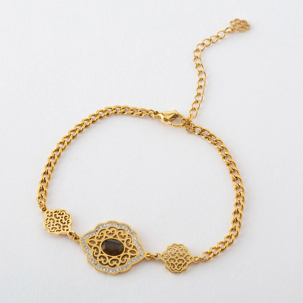 Parure Dorée Élégance Noire – 4 Pièces