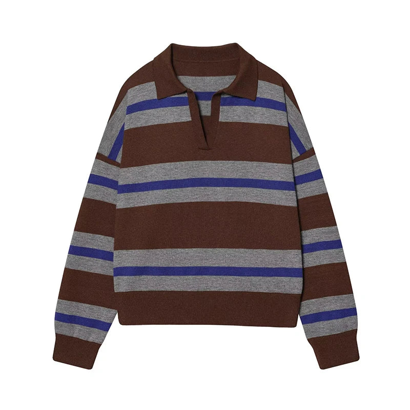 Pull Maille Rayé Col Polo