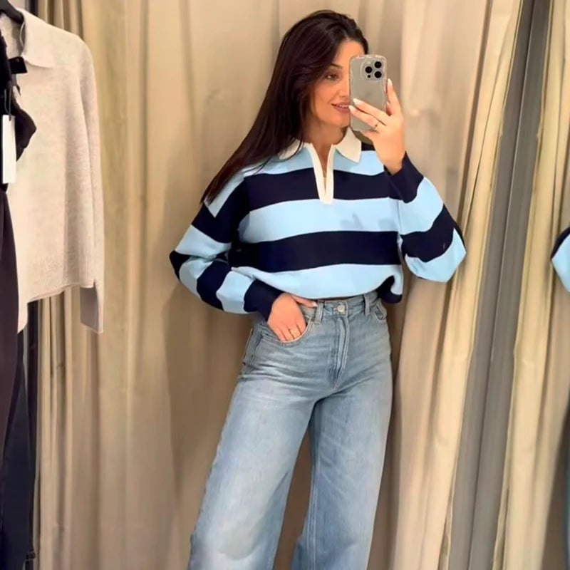 Pull Maille Rayé Col Polo