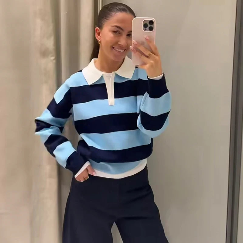 Pull Maille Rayé Col Polo