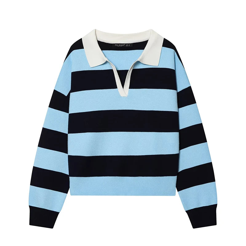 Pull Maille Rayé Col Polo