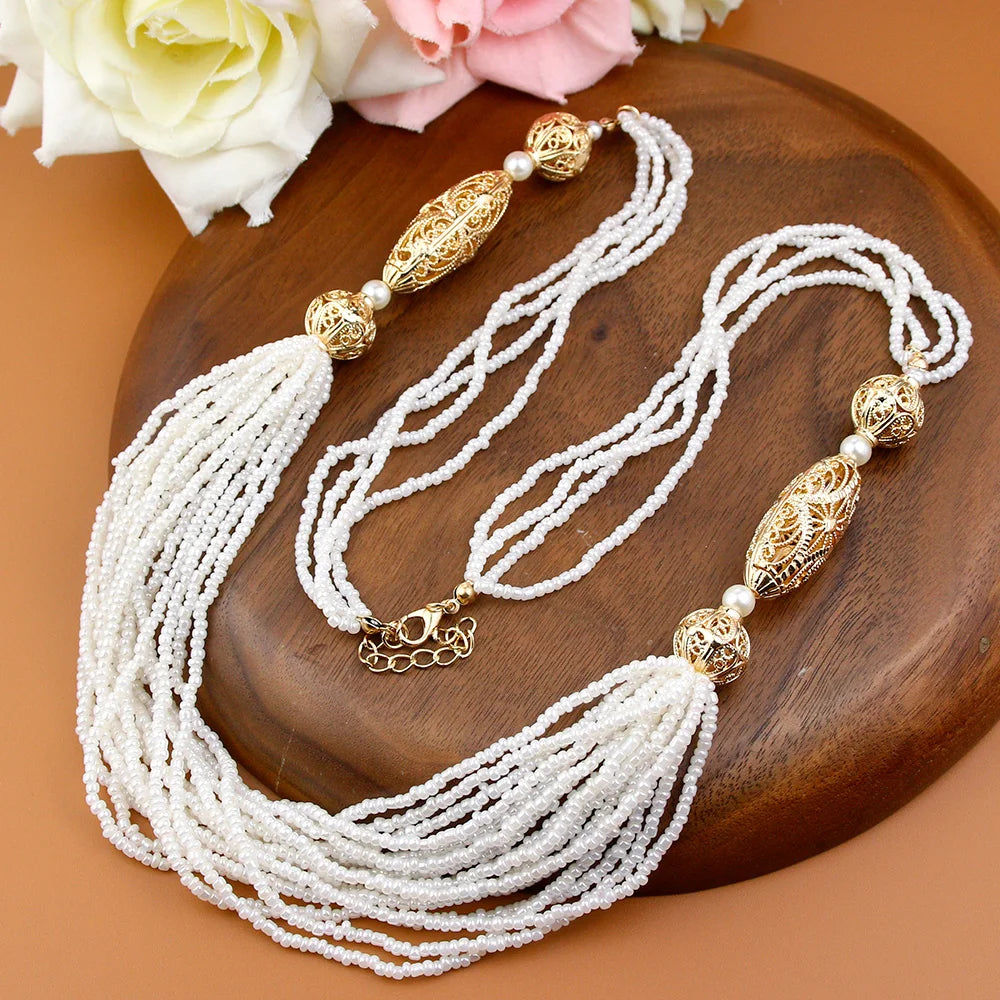 Parure Loubana Blanche & Dorée – 3 Pièces