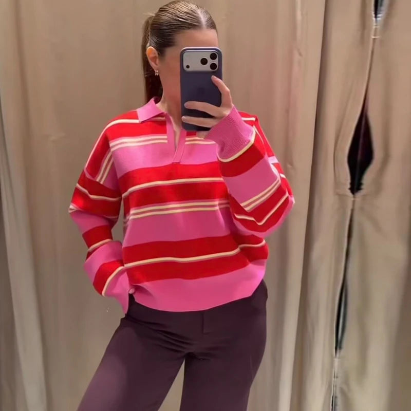 Pull Maille Rayé Col Polo