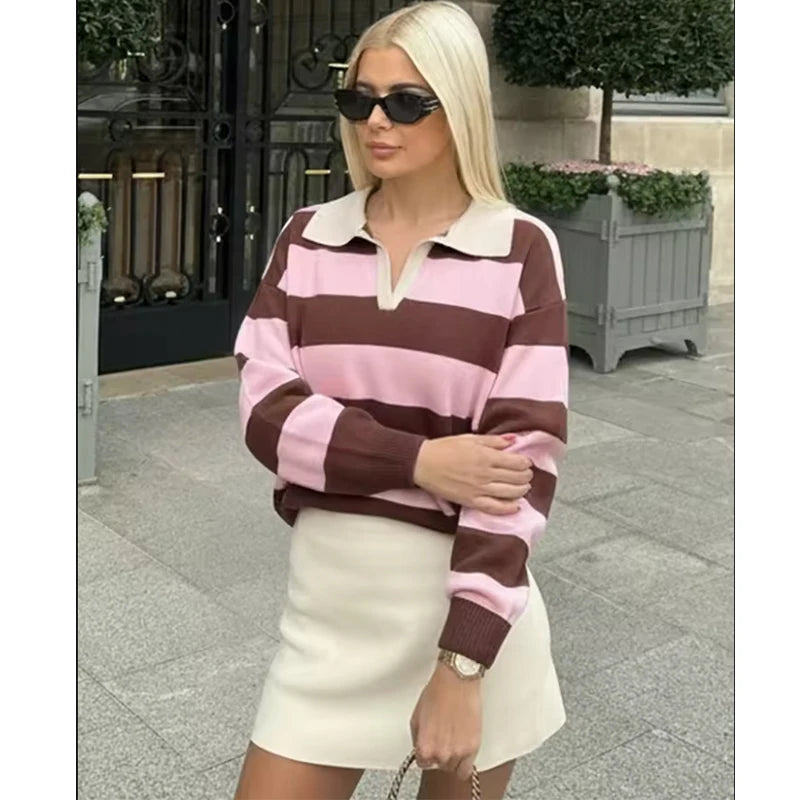 Pull Maille Rayé Col Polo