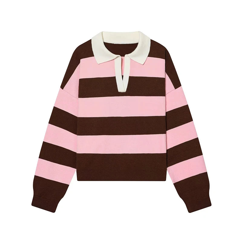 Pull Maille Rayé Col Polo