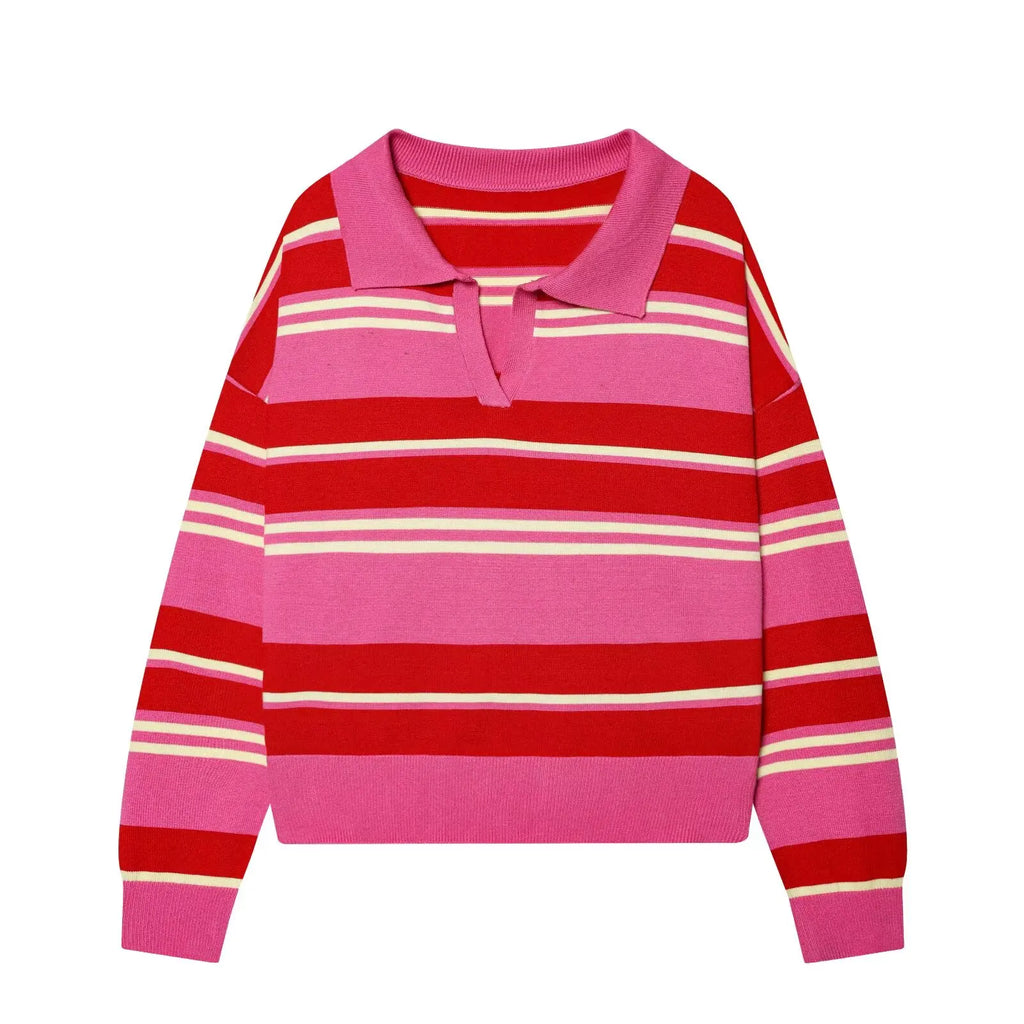 Pull Maille Rayé Col Polo