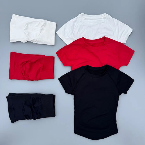2 Pieces AURA IMPACT Sports Sets Short Sleeve Seamless Yoga Top Fitness Set Women Workout Running Sports Shorts Gym Suit